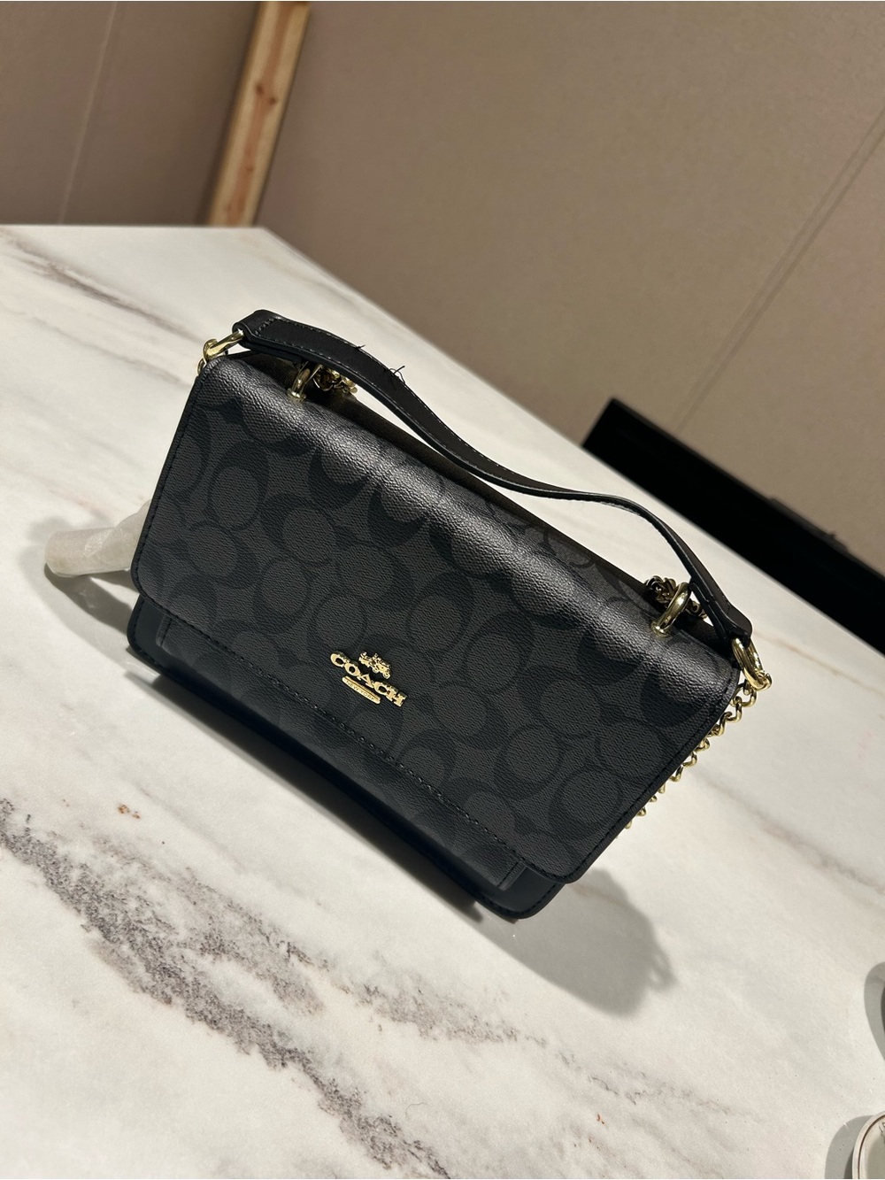 Coach Black Signature Small Shoulder Bag with Gold Hardware